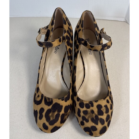 Bella Marie Faux Suede Mary Jane Wedge Leopard Print 3" Heel Size Women's 8.5 - Picture 1 of 11